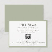 ほこりっぽいカジュアル緑の手書きQR詳細 エンクロージャーカード (正面/裏面)