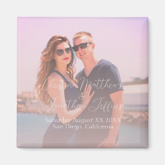 ほこりっぽいカスタムピンクグリーンの写真結婚写真 マグネット (正面)