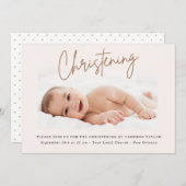 ほこりっぽいクリーム手書きスクリプト《キリスト教》洗礼式や命名式写真 招待状 (正面/裏面)