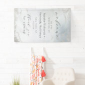 ほこりっぽいグラデーションブルーの曇り銀の結婚歓迎 横断幕 (インサイチュ)