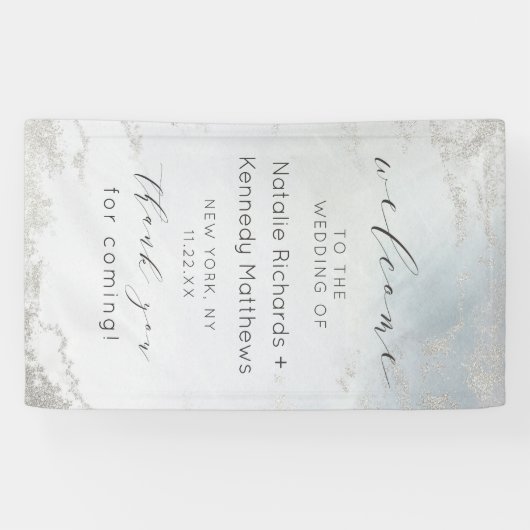 ほこりっぽいグラデーションブルーの曇り銀の結婚歓迎 横断幕 (横)