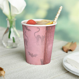 ほこりっぽいグランジピンクのこうもりネコのストライプハロウィーン 紙コップ