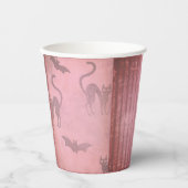 ほこりっぽいグランジピンクのこうもりネコのストライプハロウィーン 紙コップ (正面)