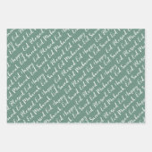 ほこりっぽいグリーンイード書道真字パターンデザイン ラッピングペーパーシート (正面)