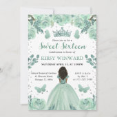 ほこりっぽいグリーンドレスダークスキンプリンセススウィート16 招待状 (正面)