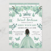 ほこりっぽいグリーンドレスダークスキンプリンセススウィート16 招待状 (正面/裏面)