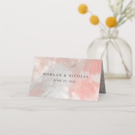 ほこりっぽいコーラルグレイモダン抽象芸術ブラシストローク プレイスカード (裏面)