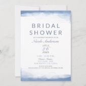 ほこりっぽいコーンフラワーブルーウォーターカラーブライダルシャワー 招待状 (正面)