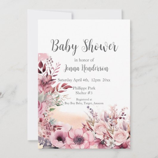 ほこりっぽいサンゴQRコードベビーシャワー 招待状 (正面)