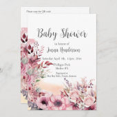 ほこりっぽいサンゴQRコードベビーシャワー 招待状 (正面/裏面)