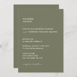 ほこりっぽいシンプルグリーンタイポグラフィモダン結婚ズ 招待状