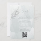 ほこりっぽいシンプル青い水の色のエンボスルックパーム 招待状 (裏面)