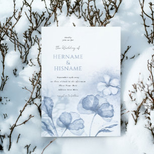 ほこりっぽいスタイリッシュ青フローラウォーター結婚カラー 招待状