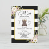 ほこりっぽいストライプフローラボホベアキュブベビーシャワー 招待状 (スタンド正面)