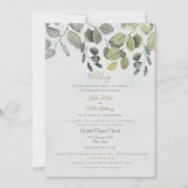 ほこりっぽいターコイズの葉のWebサイトが含ま結婚れる 招待状 (正面)