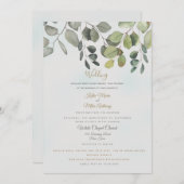 ほこりっぽいターコイズの葉のWebサイトが含ま結婚れる 招待状 (正面/裏面)