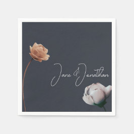 ほこりっぽいダークブルーミニマル開花 スタンダードカクテルナプキン