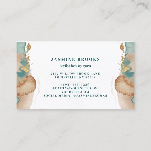 ほこりっぽいティール(緑がかった色)と金ゴールド水彩 名刺 (裏面)