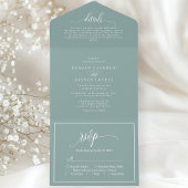 ほこりっぽいティール（緑がかった色）シンプルのモダンスクリプト オールインワン招待状