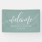ほこりっぽいティール（緑がかった色）シンプル書道結婚の歓迎 横断幕 (横)