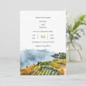 ほこりっぽいティール(緑がかった色)シーサイドコースタルランドスケープビーチ結婚式 招待状 (スタンド正面)