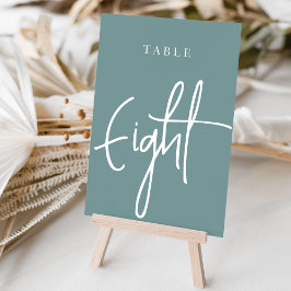 ほこりっぽいティール（緑がかった色）ハンドスクリプトテーブルEIGHT テーブルナンバー