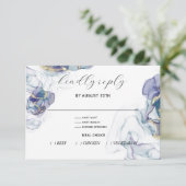 ほこりっぽいティール（緑がかった色）ブルーおよびバイオレット流体インクRSVPカード 出欠カード (スタンド正面)