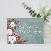 ほこりっぽいティール(緑がかった色)ホワイトマゼンタグリーンフローラ サンキューカード (スタンド正面)