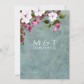 ほこりっぽいティール(緑がかった色)ホワイトマゼンタグリーンフローラ 招待状 (裏面)