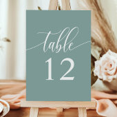 ほこりっぽいティール（緑がかった色）ミニマリスト結婚書道 テーブルナンバー