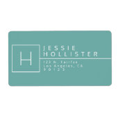 ほこりっぽいティール（緑がかった色）モノグラムの差出人住所 ラベル (正面)