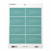 ほこりっぽいティール（緑がかった色）モノグラムの差出人住所 ラベル (フルシート)