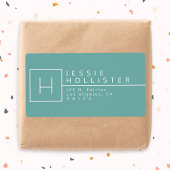 ほこりっぽいティール（緑がかった色）モノグラムの差出人住所 ラベル