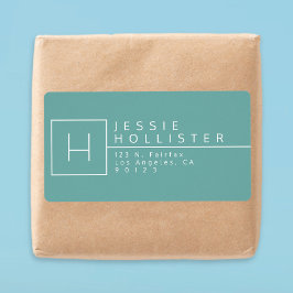 ほこりっぽいティール（緑がかった色）モノグラムの差出人住所 ラベル
