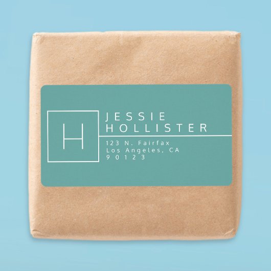ほこりっぽいティール（緑がかった色）モノグラムの差出人住所 ラベル