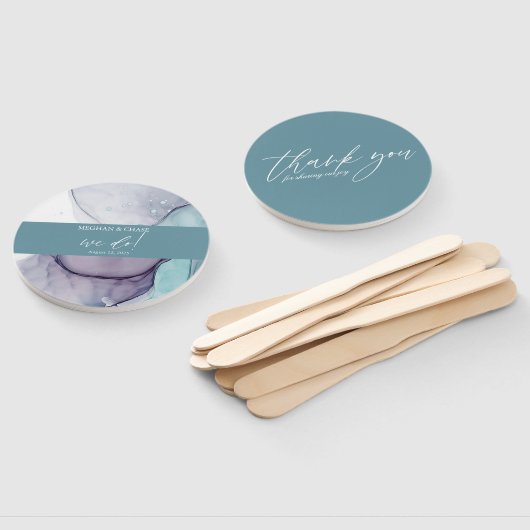 ほこりっぽいティール(緑がかった色)結婚アルコールインクのハンドファン ハンドファン (組立なし)