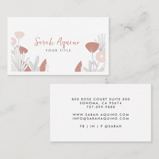 ほこりっぽいテラコッタピンクお洒落色の花 名刺 (正面/裏面)