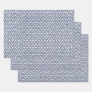 ほこりっぽいデニムブルー小シェブロンパターン ラッピングペーパーシート