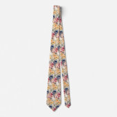 ほこりっぽいネイビーブルーとピーチピンクの花のフローラ ネクタイ (正面)