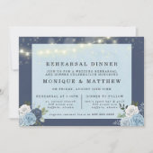 ほこりっぽいネイビーブルー牡丹ライトリハーサルディナー 招待状 (正面)