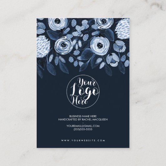 ほこりっぽいネイビー水色フローラお客様ありがとう 名刺 (裏面)