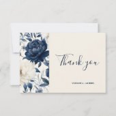 ほこりっぽいネイビー結婚ルフローラ サンキューカード (正面)