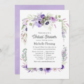 ほこりっぽいバイオレットフローラバーチャル赤ちゃんシャワー 招待状 (正面/裏面)