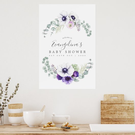 ほこりっぽいバイオレットフローラベビーシャワーへようこそ ポスター (キッチン)