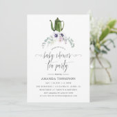 ほこりっぽいバイオレットフローラベビーシャワーティーパーティー 招待状 (スタンド正面)