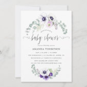 ほこりっぽいバイオレットフローラベビーシャワー 招待状 (正面)