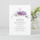 ほこりっぽいバイオレットポピーフローラバプテスマまたは《キリスト教》洗礼式や命名式 招待状 (スタンド正面)
