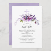 ほこりっぽいバイオレットポピーフローラバプテスマまたは《キリスト教》洗礼式や命名式 招待状 (正面/裏面)