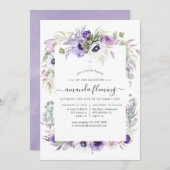 ほこりっぽいバイオレットポピーフローラバプテスマまたは《キリスト教》洗礼式や命名式 招待状 (正面/裏面)