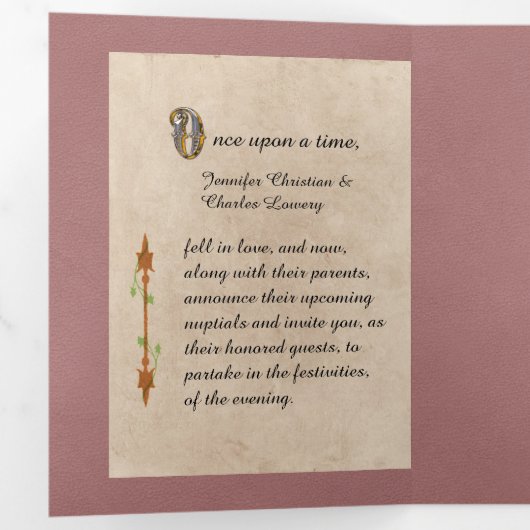 ほこりっぽいバラおとぎ結婚り話の写真 三つ折り招待状 (内部最初)